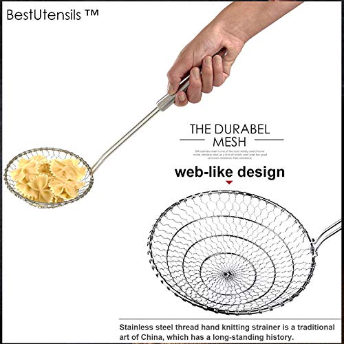 Best Utensils Asian Kitchen Stainless Steel Spider Strainer Professional Wire Skimmer with Spiral Mesh (7-Inch Strainer Basket) - Thumbnail 6