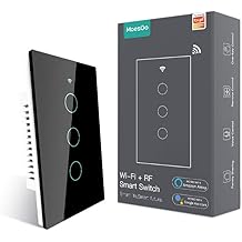 MoesGo WiFi Smart Wall Light Switch,Glass Panel, Multi-Control(3 Way), 2.4GHz Wi-Fi Touch Switches, Neutral Wire Required, Remote Control Smart Life/Tuya App, Work with Alexa, Google Home Black 3 Gang