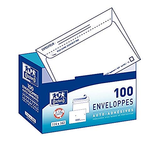 Enveloppes OXFORD de correspondance blanches avec distributeur pratique en boîte de 100