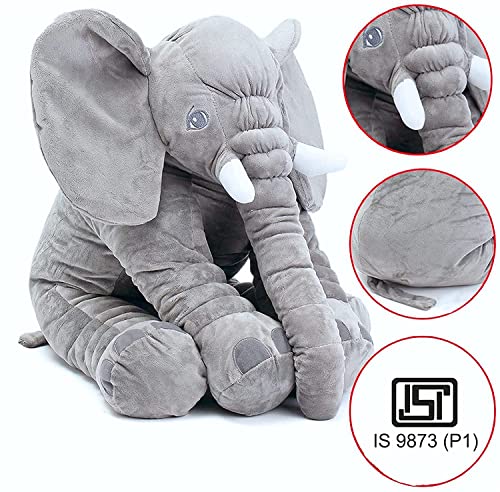 Image of Fibre Filled Stuffed Animal Elephant Baby Pillow with Ball Soft Toy for Baby of Plush Hugging Pillow Soft Toy for Kids boy Girl Birthday Gift (45cm, Grey) - 1Year Above