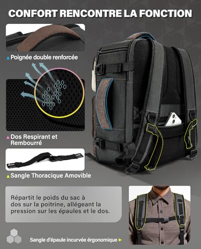 Sac Cabine Ryanair 40X30X20 : VANKEV Ryanair easyJet Eurowings Wizz Air Sac à Dos Voyage Cabine... – Image 4