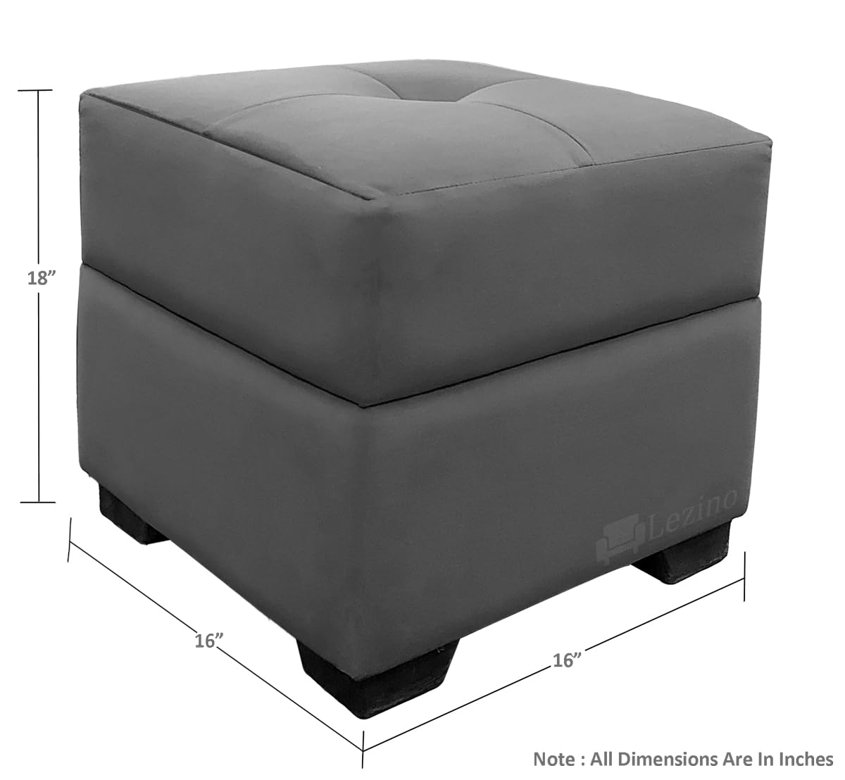 LEZINO Pouffes for Sitting Stool for Living Room Sitting | Puffy Wooden Stools | Square Footrest Pouf Foot Stool for Room Decor Size 16x16x18 inches (Grey) 1
