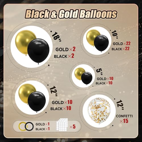 135pcs Black and Gold Balloons Arch Kit and Gold Confetti Balloons for Birthday Decorations Thanksgiving Christmas Graduation Retirement Party Anniversary Disco New Year's Celebrations Decoration - Image 3