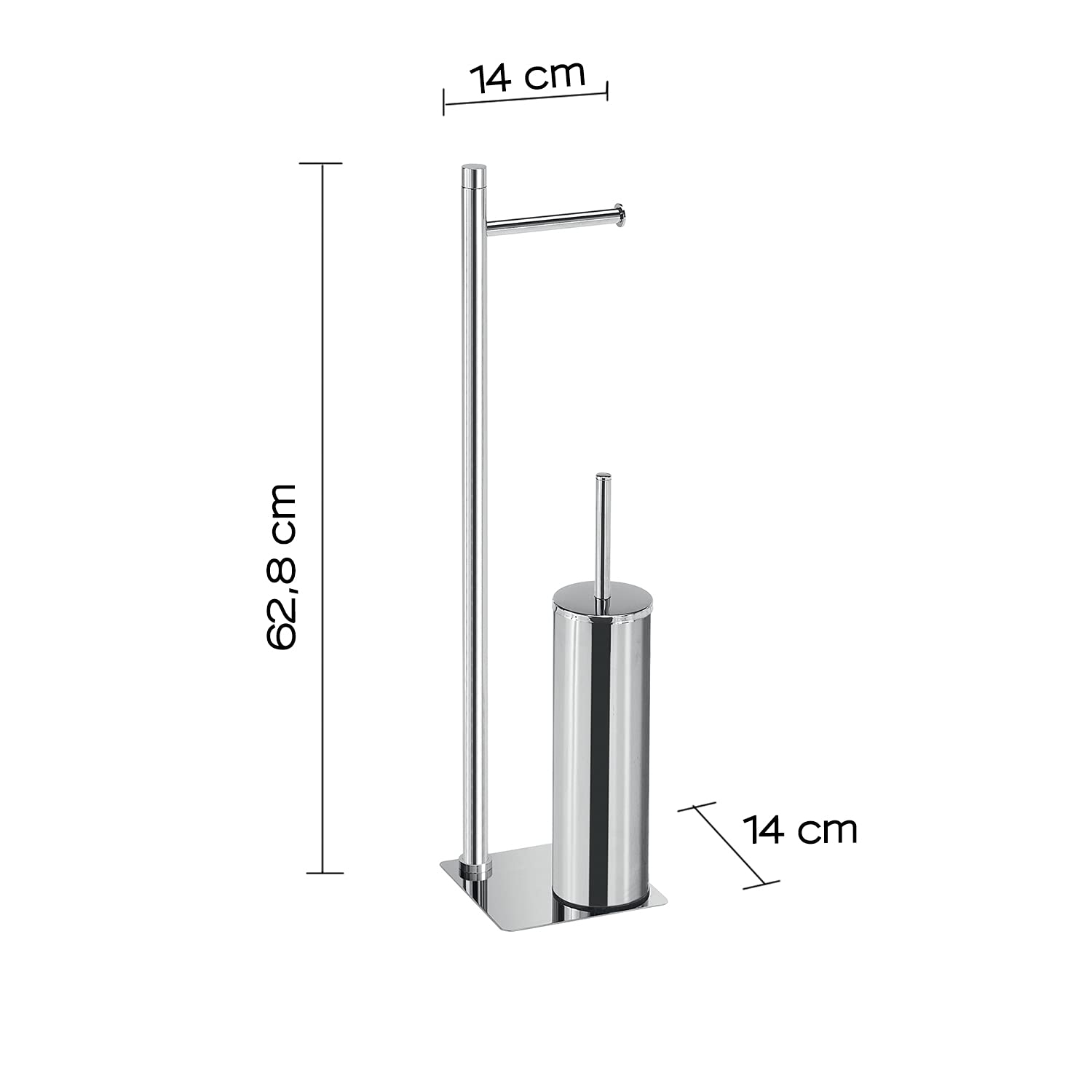 GEDY G-Seul - Columna de baño portarrollos + escobilla de baño, Cromo con Acabado Cromado, Medidas 62,8 x 14 x 14 cm, Juego para WC de Acero Inoxidable y Cromall, escobilla de 4 mm incluida