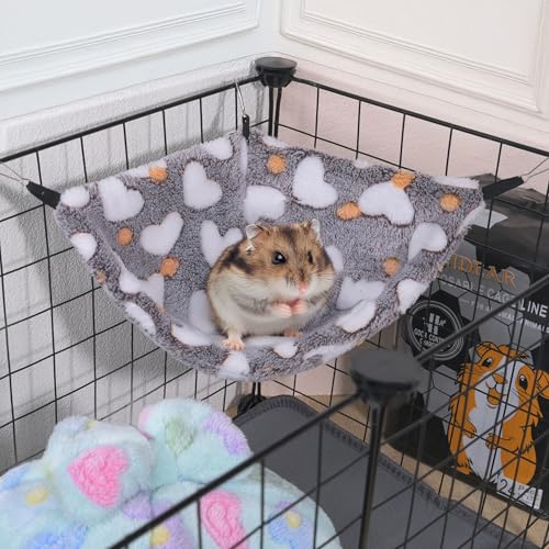 Image of Hanging Corner Hammocks with Hooks for Small Animals, Pack of 2 | Ideal Hammocks for Guinea Pigs, Rats, Chinchillas, Squirrels, Hamsters | Perfect for Pet Critter Cages. M, Blue+Pink