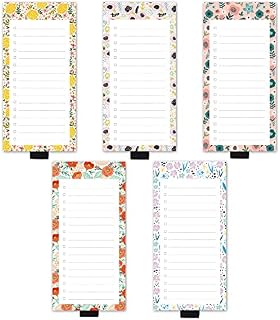 Three Oaks 5 Pack Lemons Dandelion Floral Magnetic Notepads for Fridge with Pen Holder, 6'' x 3'', 50 Sheets, Magnet Memo Pad for Fridge, Locker, File Cabinet, to Do List, Grocery Shopping
