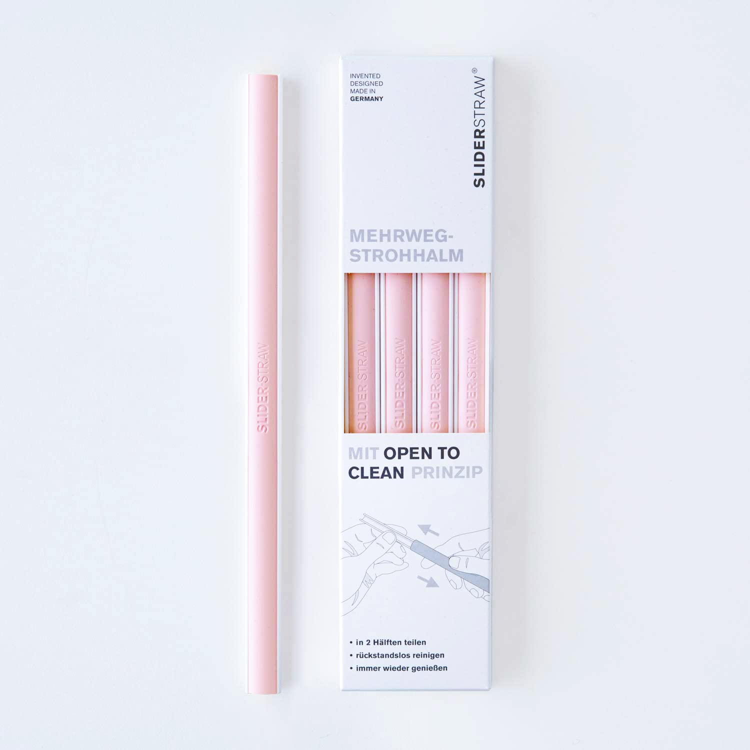 SLIDERSTRAW Reusable Drinking Straws Pack of 4 Easy Clean BPA Free Dishwasher Safe 21.5cm Cocktail Smoothie Soda Straw (Pink)