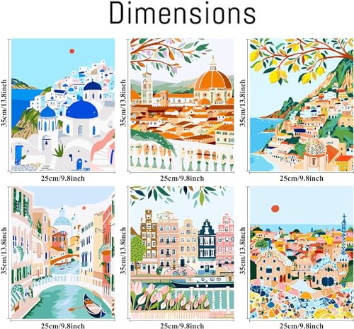 Image of cupmod 6 Packs Paint by Number for Adults,Scenery-Cityscape DIY Acrylic Oil Painting Paint by Numbers Kits on Canvas,Adults Paint by Numbers Kits Drawing Paintwork for Home Decor