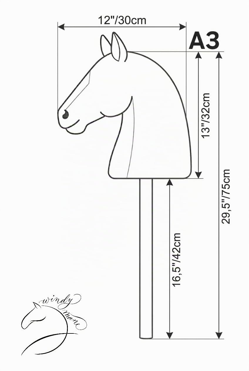Generisch Hobby Horse Pferd Pinto | Paint Steckenpferd Großes A3 | Abnehmbare Trense & Lange Mähne | Stockpferd mit Zubehör