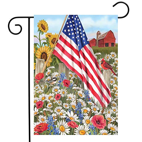 America The Beautiful Summer Garden Flag Patriotic Floral 12.5" X 18" #TOP27