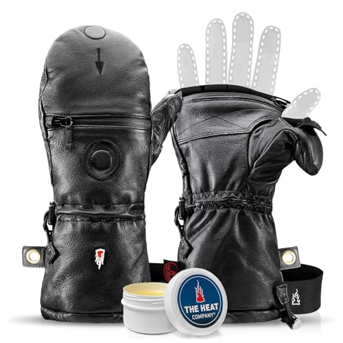 Moufles Full Leather de THE HEAT COMPANY gants hiver extra chauds en cuir tactiles pour ski