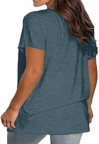 Women's Plus Size V Neck T Shirts Casual Summer Short Sleeve Tops Spring Basic Tees Loose Fit Vacation Tunic Blouses - 2