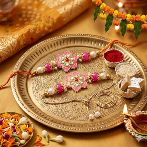 Image of SAUDEEP INDIA Decorative Fridge Magnet for Refrigerator Decor | Free Lumba Rakhi Set for Bhaiya Bhabhi | Raksha Bandhan Gift Combo | Cotton Thread Rakhi Festive Gift Home Decor(Model 5)