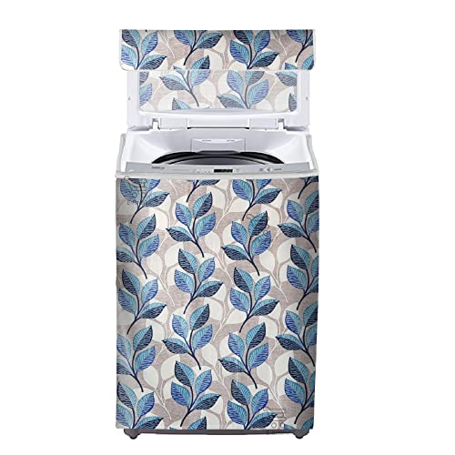 Image of Polyester Top Load Washing Machine Cover With Zip Enclosure Suitable For 5kg to 8kg (Color-Leaf Blue, Size-23x23x35 Inche)