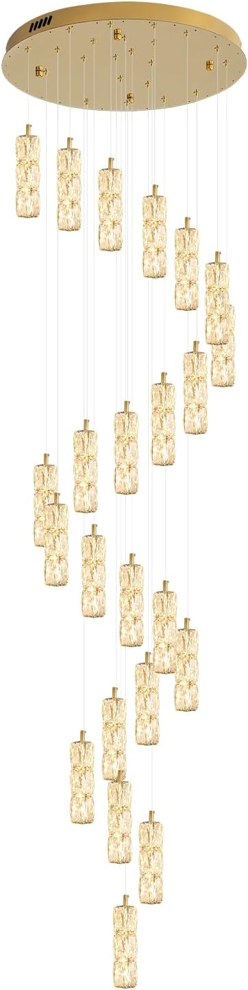 Modern Crystal Chandelier 24-Lights Gold Chandeliers Lighting Fixture High Ceiling Chandelier Suitable for Living Room Staircase Villa