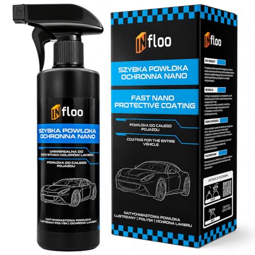 INfloo Nano Revestimiento Protector Rápido 500 ml, Quick Detailer para Coche, Spray Abrillantador para Pintura con Efecto Hidrofóbico, Cera Líquida para Carrocería, Brillo Espejo, Aplicación en Seco y