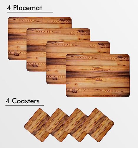 Image of Yellow Weaves 4 Piece Wooden Style PVC Dining Table Placemats, (Color - Wood)