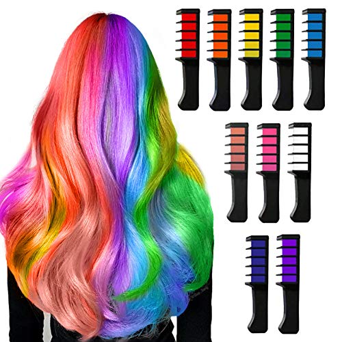Auriviz Hair Chalk for Girls Kids Temporary Bright Hair Chalk Comb Non-Toxic Washable Hair Color Dye for Kids of Age 4 5 6 7 8 9 Christmas New Years Cosplay Party Birthday Gifts (10 Pack)