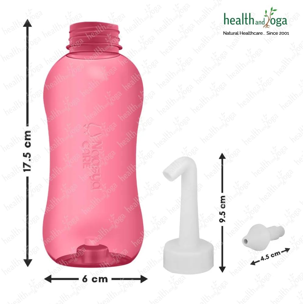 SoulGenie HealthAndYoga™ Neti Pot Squeeze Bottle with 5 Neti Salt Packets – Large 11 oz Easy Nasal Wash with Manual On and Off Button - Sinus Rinse and Irrigation System