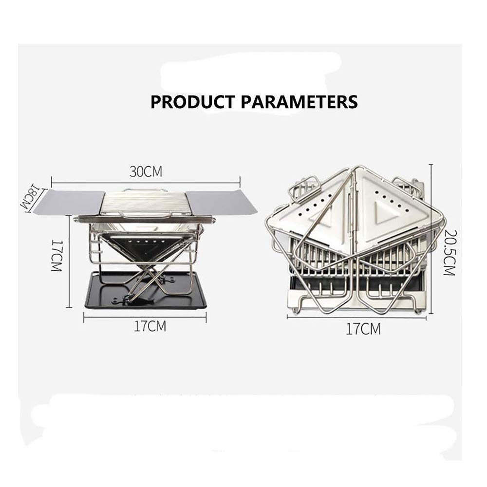 Supporto per barbecue, Griglia for barbecue Ripiano for in acciaio inossidabile for esterni, a carbonella for picnic, fornello da campeggio, leggero, 30X18X17 cm