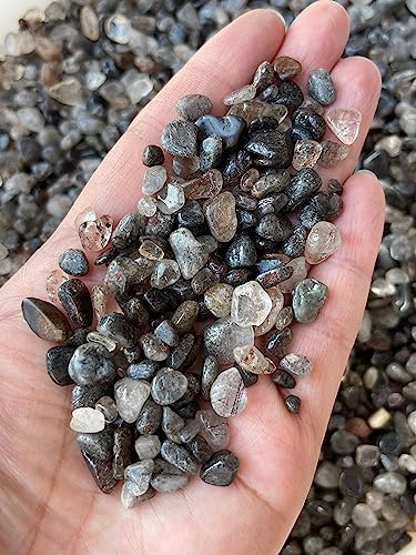 Image of GAF TREASURES 2 oz Lot Natural Black Rutilated Quartz Semi Tumbled Gemstone Chips, Crushed Mini Crystals, Undrilled Crystal Chips (Black Rutilated Quartz)