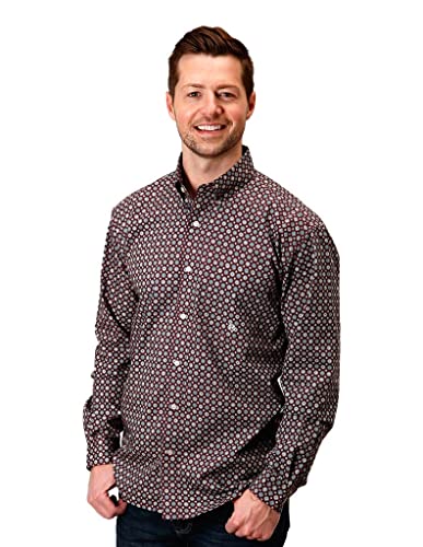 MENS LONG SLEEVE BUTTON RED CURRANT FOULARD WESTERN SHIRT