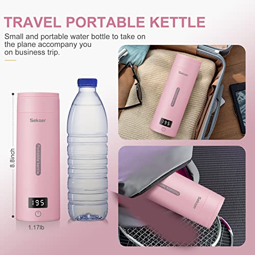 Image of Sekaer Travel Electric Tea Kettle Portable Small Mini Coffee Kettle, with 4 Variable Presets, Personal Hot Water Boiler 304 Stainless Steel with Auto Shut-Off & Boil Dry Protection, SY-618P