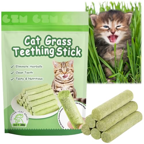 OSDUE 6 Stück Katzengras Snack, Cat Grass Teething Stick, Katzengras Sticks Gefriergetrocknet Snacks für Katzen, Katzenminze, Beißstab aus katzengras, für die Zahnpflege und Haarknäuel Entfernen