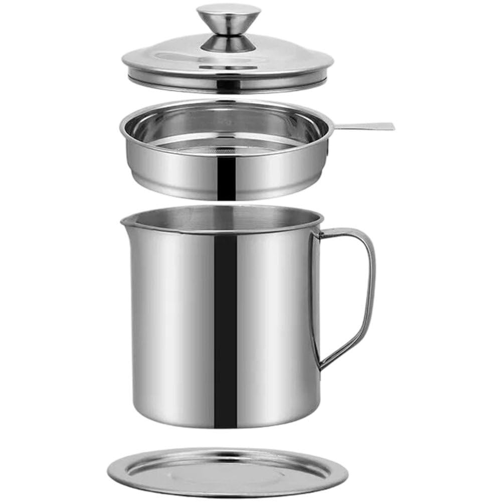 Jarra con filtro para aceite de cocina y contenedor de grasa en acero limpio