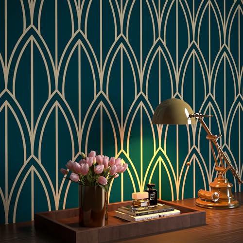 FunStick Carta da Parati Motivo Geometrico Carta Adesiva per Mobili Fantasia Geometrica Verde Blu Pellicola Adesiva per Mobili Verde Blu Rivestimento Parete Camera da Letto Bagno Geometrico 44.5CM×3M