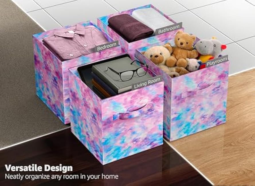 Sorbus Fabric Storage Cubes - 6 Foldable Tie Dye Storage Bins for Organizing Cubbies, Toy Box - Clothes Storage & Closet Organizer - 11 Inch Collapsible Cube Baskets for Shelves with Handle (Tie Dye)