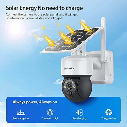 SHIWOJIA Wireless WiFi Solar Camera, 5W Solar Panel, 2K Security Camera Outdoor, Color Night Vision, PIR Human Detection - Image 2