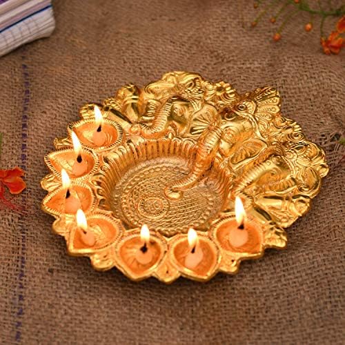 Frienemy Presents Diwali Gift Set -Ganesha Diya - Pack of (Diya Oil Lamp, Floating Wax Diya Candles Tealight, Shubh Labh Toran Door Hanging Decoration, Lakshmi Charan #Frienemy-445