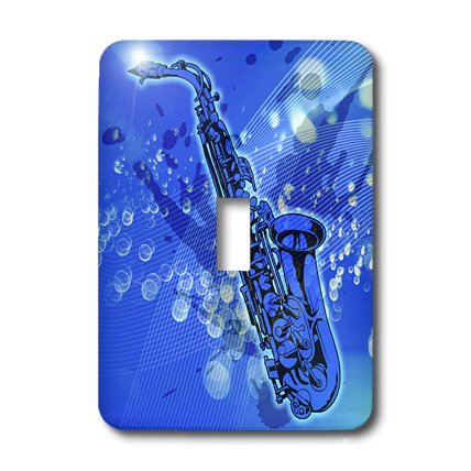 Interrupteur à baïonnette Blue Saxaphone 3dRose pour décoration mélomane et salon - 3