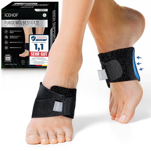 ICEHOF - Soporte de arco para fascitis plantar y pie plano (2 uds.) - Vendaje ajustable del pie para aliviar el dolor y apoyar el arco - Transpirable - Unisex - Para deporte y uso diario