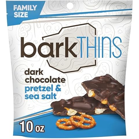 barkTHINS Dark Chocolate, Pretzel and Sea Salt Snacking Chocolate Family Bag, 10 oz Cover