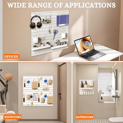 Image of SUNCHHAYA Peg Board, Pegboard for Wall Organizer, Peg Board for Wall As Kitchen Organizer, Desk Organiser, Kitchen Storage Rack Mounted with Pegboard Accessories (White)