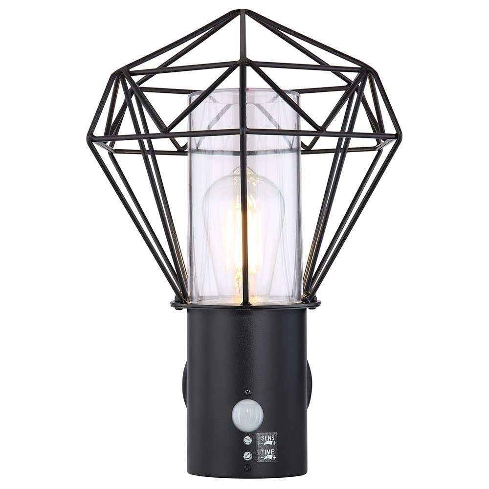 Außenbeleuchtung Wandleuchte LED Wandlampe Außen mit Bewegungsmelder Gartenlampe Bewegungsmelder, schwarz Diamant Gitter, 7W 806 lm warmweiß, BxH 22,5x34 cm