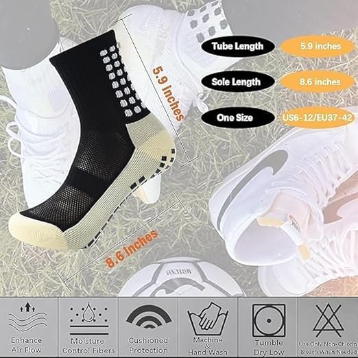 Non-Slip Football Socks for Men & Women | Grip Sports Socks with Cushioning | Anti-Skid, Breathable Cotton Crew Socks for Soccer, Rugby, Cricket, Gym, Yoga (1 Pair) 2