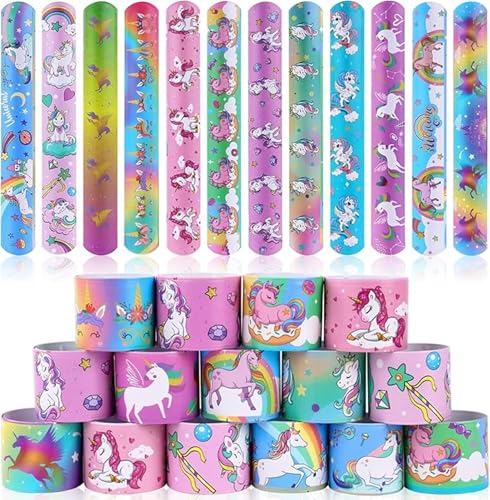 Image of SILLYME 12pc slap bands for kids - Return Gifts Birthday Party For Kids - Best Birthday Return Gift For Kids 6-12 - return gift for kids age 6-10 10-12 (unicorn theme 12pc)
