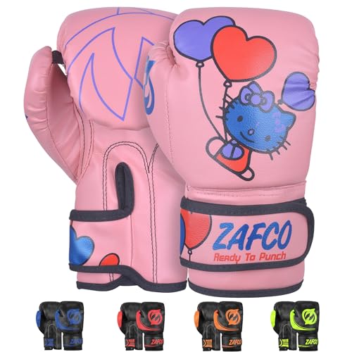 Zafco Boxing Gloves Kids Junior Muay Thai Kick Boxing Training MMA Punching Bag (Pink, 4oz)