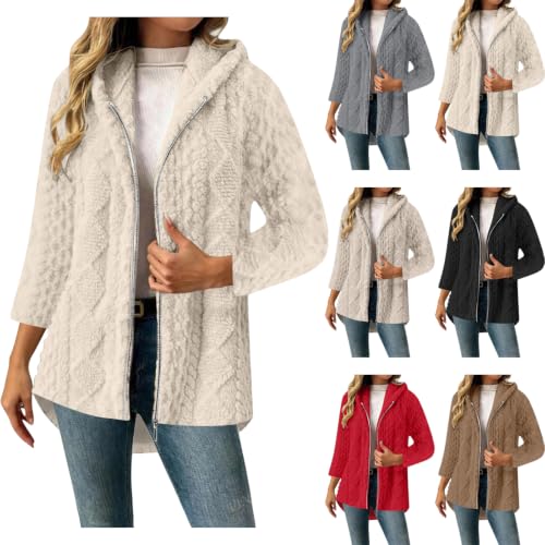 BUERCWS Fuzzy Coats for Women Oversized Fleece Cardigan Casual Hooded Full-Zip Outerwear Jacket with Pockets - image 1