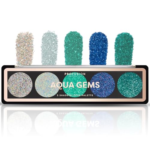 Image of Profusion Cosmetics Glitter Eye Shadow Palette, 5 Shades of Gems - Aqua Gems (4.5g)