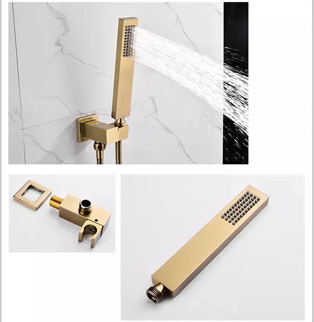 Conjunto de grifería termostática Mural de baño con Acabado Dorado Cepillado, Cabezal de Ducha de Lluvia Cuadrado de 10-12" y grifería para bañera, Conjunto de Ducha,12 Inch