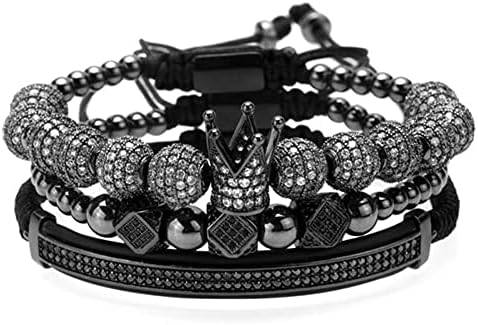 MAGIC FISH Imperial Crown King Black Bracelet for Men and Women Pave CZ Handmade Mens Bracelets Set Friendship Luxury Charm Fashion Cuff Pulseira Bangle Birthday Jewelry?Adjustable size?