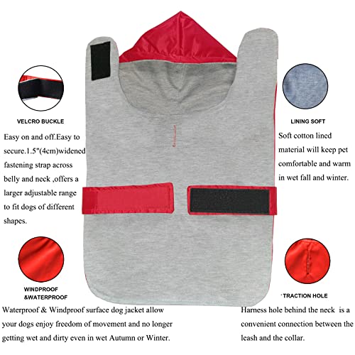Becnbeau Dog Raincoat Waterproof Pet Clothes Rain Jacket Poncho Rainwear Hooded Double Layer Cotton Lining Leash Hole Adjustable Small Medium Dogs,Red,Xs #TOP4