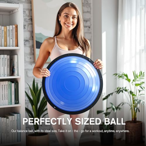 Image of Half Balance Ball Trainer - 23 Inch Half Exercise Ball for Workout, Physical Therapy, Yoga, Home Gym, Core Strength, Stability, Fitness, Balance Training Equipment with Resistance Bands, Foot Pump