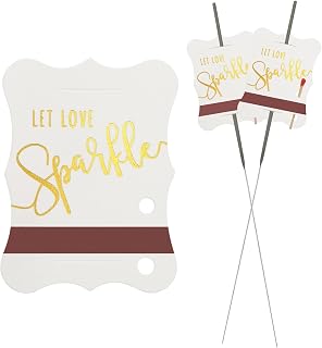100 PCS Wedding Send Off Tags, “Let Love Sparkle” Gold Foil Stamped Metallic Paper Sleeves with Match Striker Strips for Anniversary Parties Graduation Birthday Engagement Event