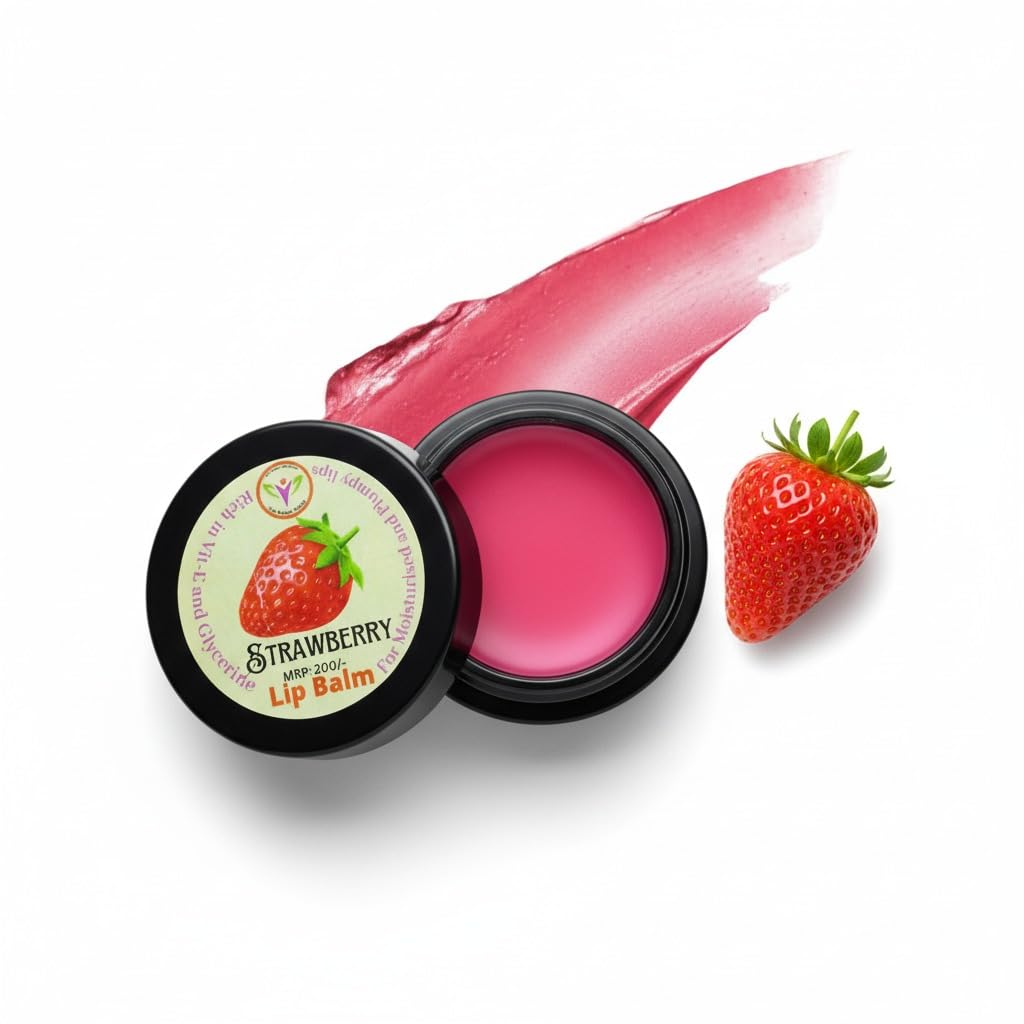 Natural Strawberry Lip Balm with Shea Butter and Almond Oil Glossy Finish, Moisturizing and Lightening Formula for All Skin Types, 3-in-1 Natural Pink Tint-image-40