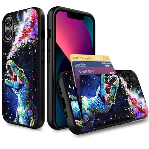Coque iPhone 17 avec porte-carte antichoc double couche motif dinosaure